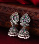 floral oxidized jhumka earrings with stones