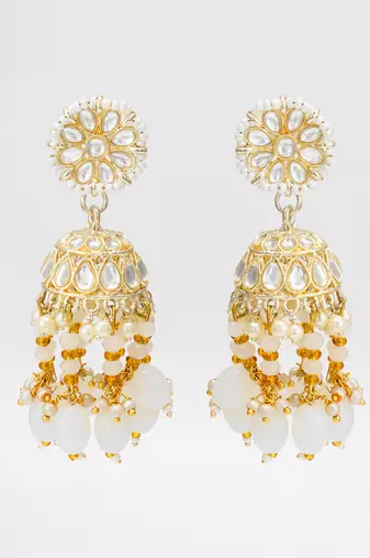 classic kundan jhumka earrings with bead drops