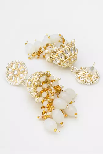 classic kundan jhumka earrings with bead drops