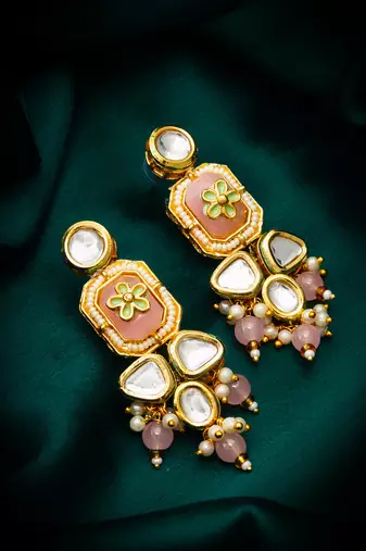 elegant kundan drop earrings with stone