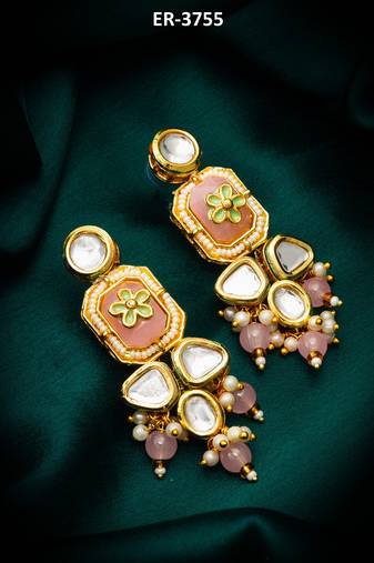 elegant kundan drop earrings with stone