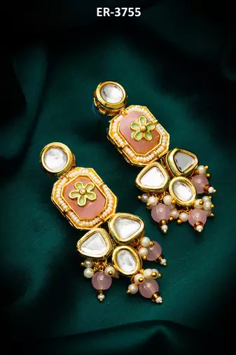 elegant kundan drop earrings with stone