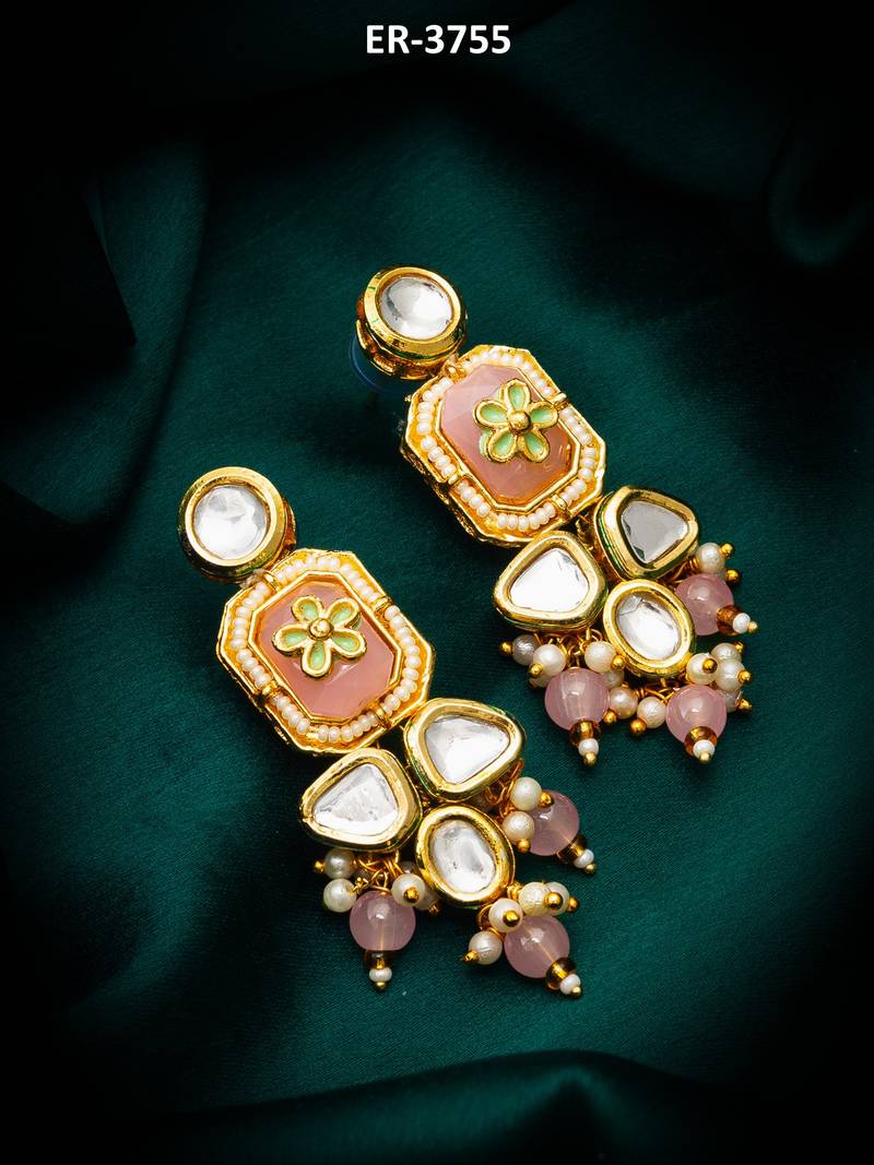 elegant kundan drop earrings with stone