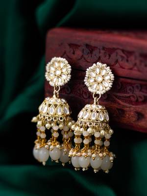 classic kundan jhumka earrings with bead drops 5