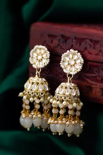 classic kundan jhumka earrings with bead drops