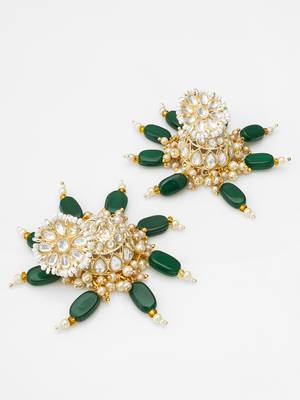kundan jhumka earrings with green bead 2