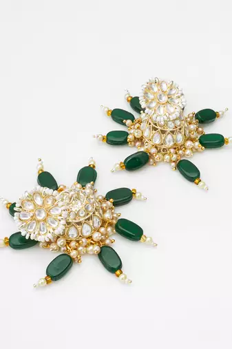 kundan jhumka earrings with green bead