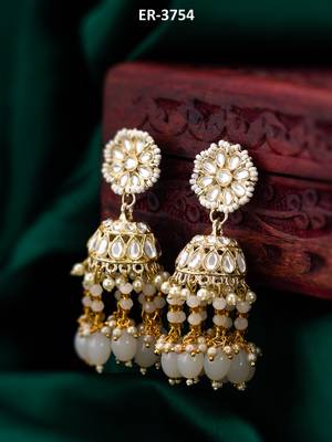 classic kundan jhumka earrings with bead drops 1