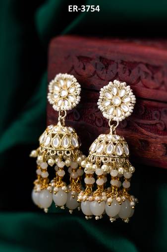 classic kundan jhumka earrings with bead drops