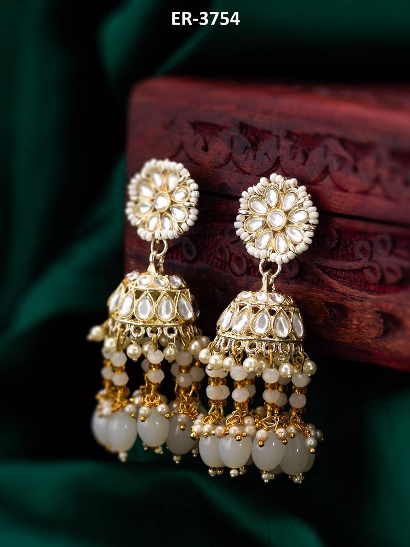 classic kundan jhumka earrings with bead drops