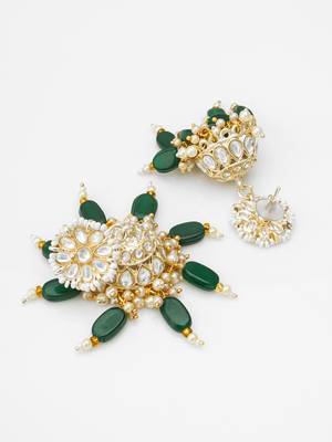 kundan jhumka earrings with green bead 3