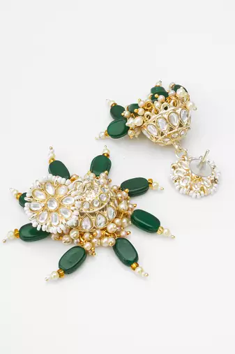 kundan jhumka earrings with green bead