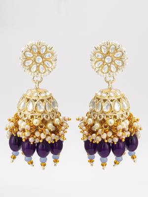 royal kundan jhumka earrings with bead drops 2
