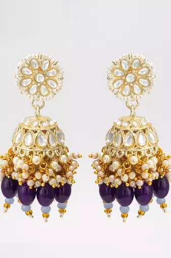 royal kundan jhumka earrings with bead drops