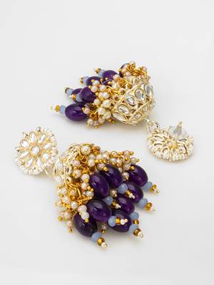 royal kundan jhumka earrings with bead drops 3