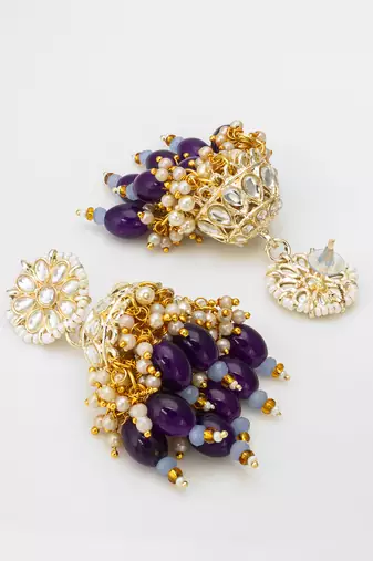 royal kundan jhumka earrings with bead drops