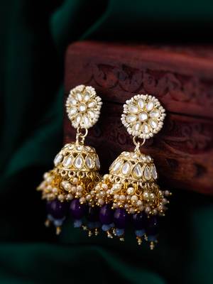 royal kundan jhumka earrings with bead drops 5
