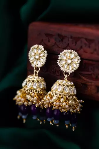 royal kundan jhumka earrings with bead drops