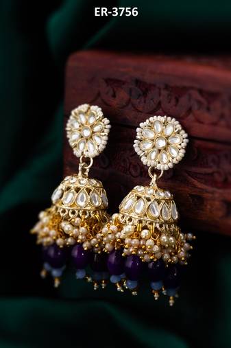 royal kundan jhumka earrings with bead drops