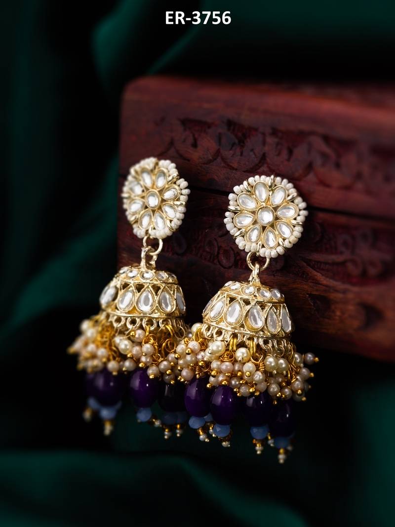 royal kundan jhumka earrings with bead drops
