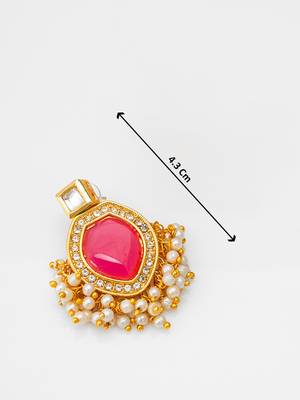 pink stone kundan drop earrings with pearl 3