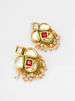 classic kundan drop earrings with pearl cluster 2