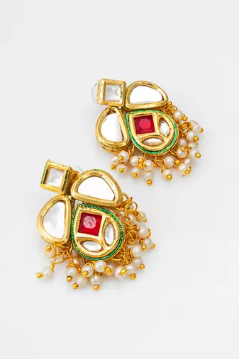 classic kundan drop earrings with pearl cluster