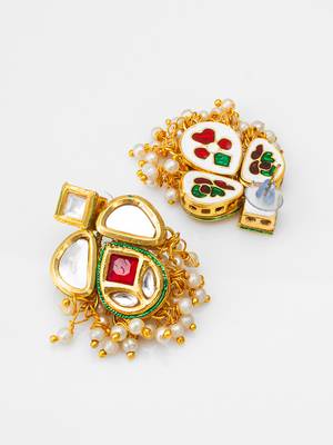 classic kundan drop earrings with pearl cluster 3