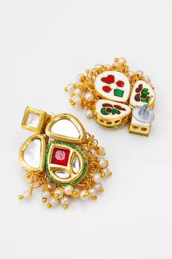 classic kundan drop earrings with pearl cluster