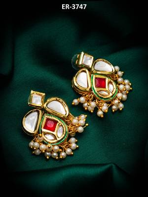 classic kundan drop earrings with pearl cluster 5