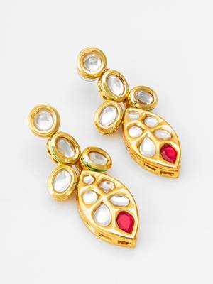 Traditional kundan drop earrings with red accent 2