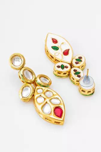 Traditional kundan drop earrings with red accent