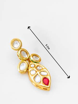 Traditional kundan drop earrings with red accent 4