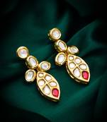 Traditional kundan drop earrings with red accent