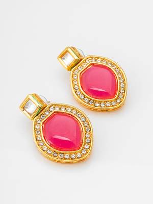 Pink stone stud kundan earrings with ad 2