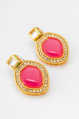 Pink stone stud kundan earrings with ad