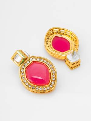 Pink stone stud kundan earrings with ad 3