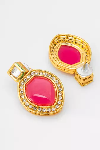 Pink stone stud kundan earrings with ad