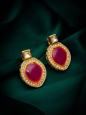 Pink stone stud kundan earrings with ad 5