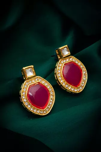 Pink stone stud kundan earrings with ad
