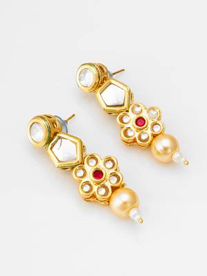 floral gold tone drop earrings with pearl 2