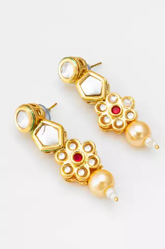 floral gold tone drop earrings with pearl