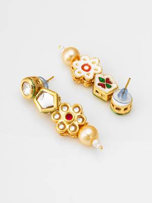 floral gold tone drop earrings with pearl 3