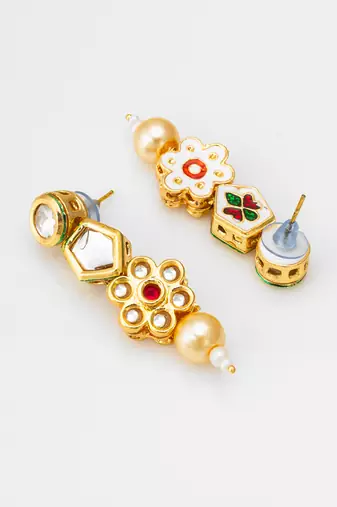 floral gold tone drop earrings with pearl