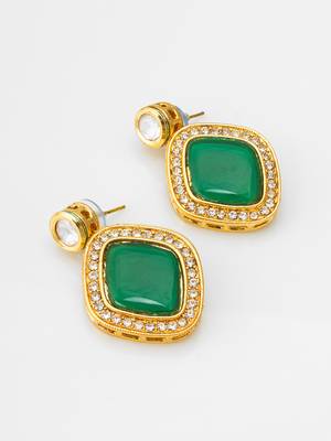 green stone gold tone stud earrings with crystal 2