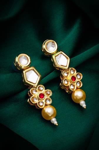 floral gold tone drop earrings with pearl