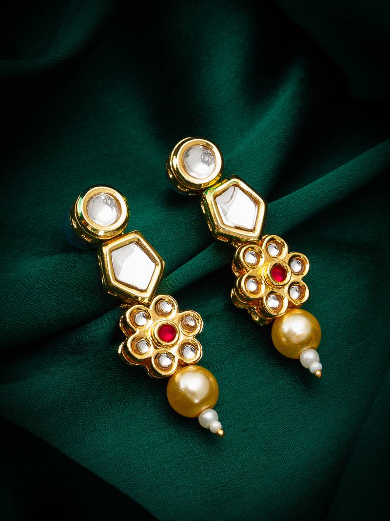 floral gold tone drop earrings with pearl