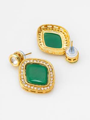green stone gold tone stud earrings with crystal 3