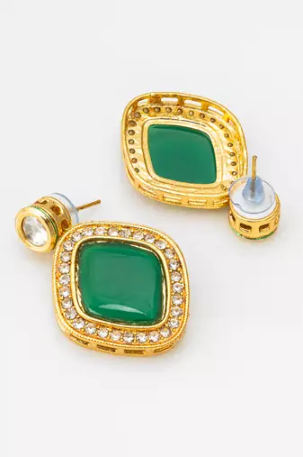 green stone gold tone stud earrings with crystal