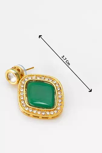 green stone gold tone stud earrings with crystal